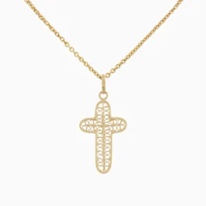 Cruz Redonda Ouro 19,2Kt Filigrana Certificada