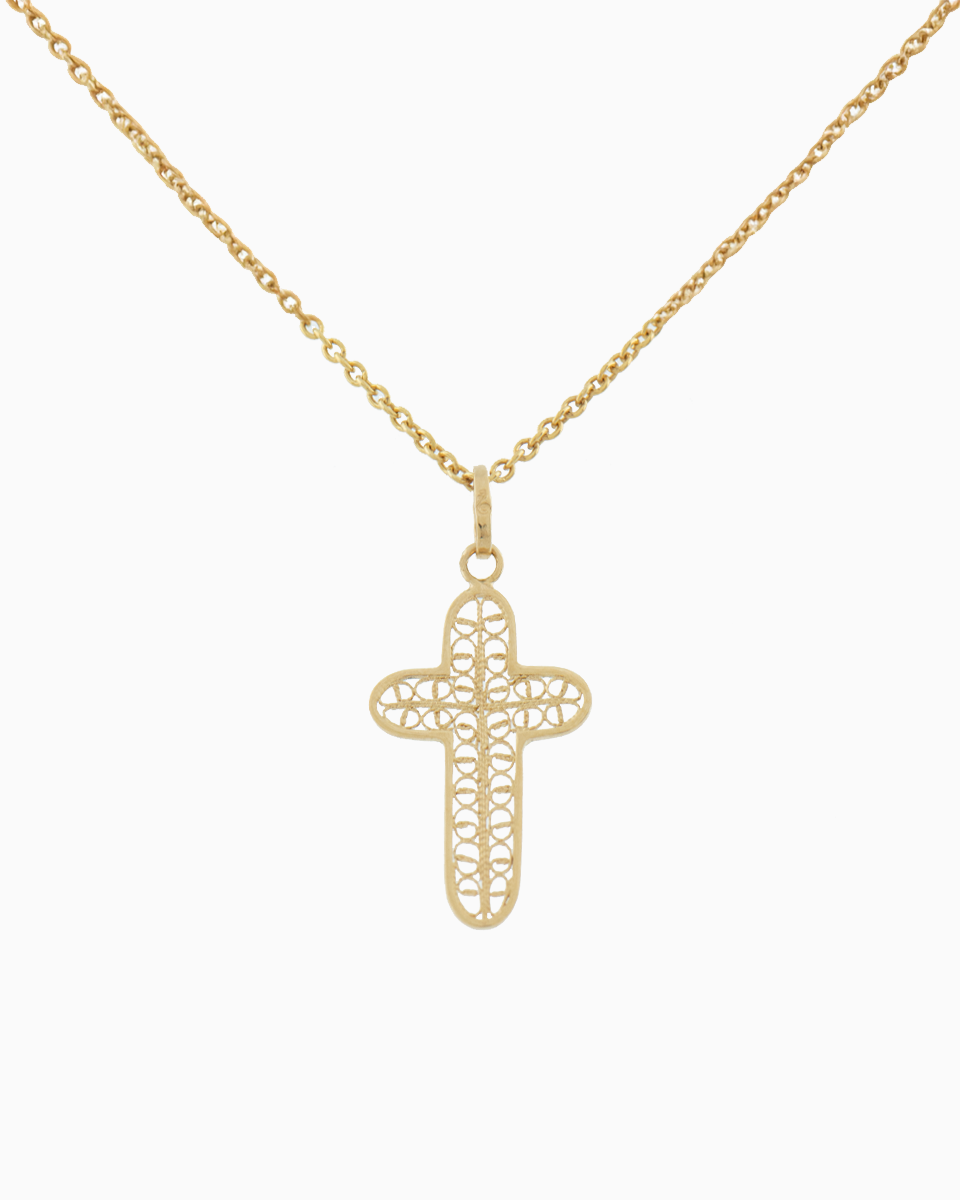 Cruz Redonda Ouro 19,2Kt Filigrana Certificada