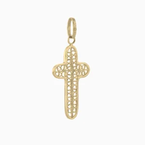 Cruz Redonda Ouro 19,2Kt Filigrana Certificada lado