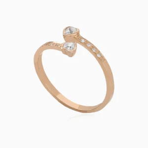 Anel Ouro 19,2Kt Duplo Corações com Zircónias lado