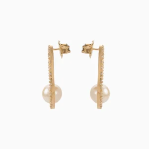 Brincos Gota Ouro 19,2Kt com Pérola e Zircónias lado