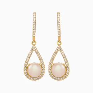 Brincos Gota Ouro 19,2Kt com Pérola e Zircónias