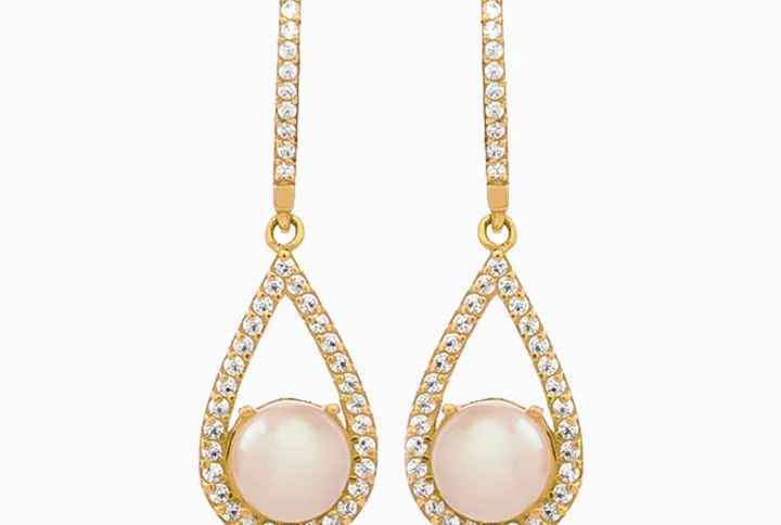 Brincos Gota Ouro 19,2Kt com Pérola e Zircónias