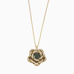 Colar Flor Ouro 19,2Kt com Zircónias verde