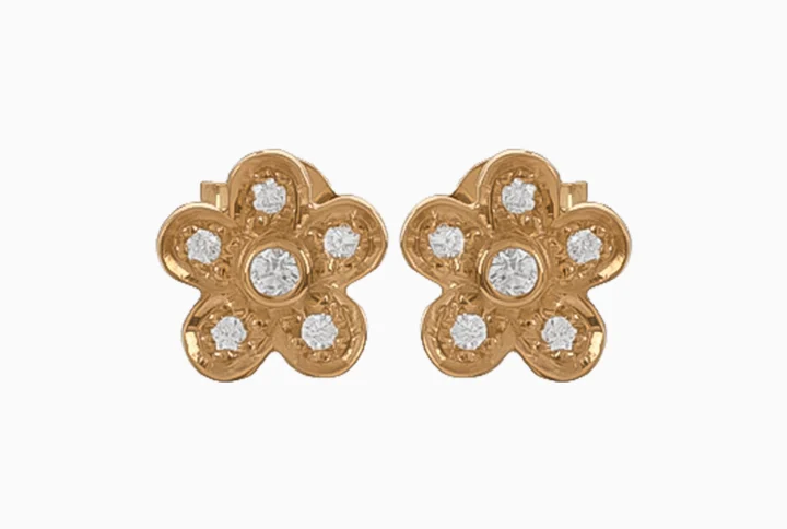 Brincos Flor Ouro 19,2Kt com Zircónias