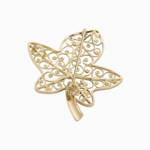 Medalha e Alfinete Folha de Plátano Filigrana Ouro 19,2Kt traz