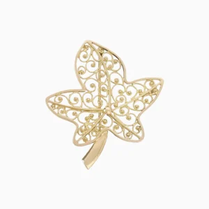 Medalha e Alfinete Folha de Plátano Filigrana Ouro 19,2Kt