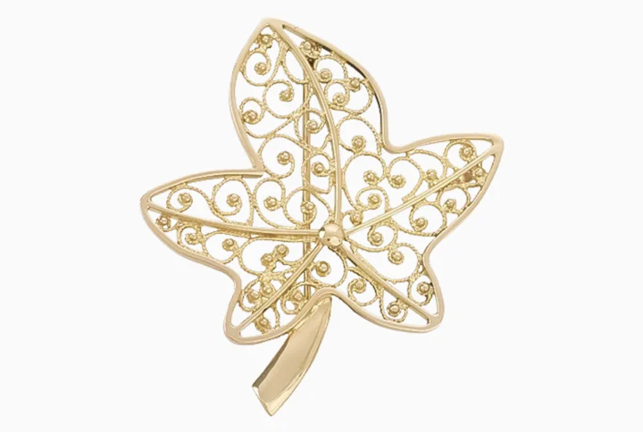 Medalha e Alfinete Folha de Plátano Filigrana Ouro 19,2Kt