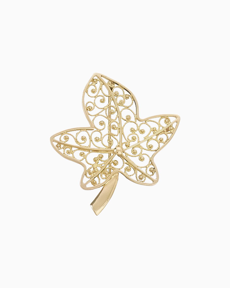 Medalha e Alfinete Folha de Plátano Filigrana Ouro 19,2Kt