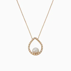 Colar Gota Ouro 19,2Kt com Pérola e Zircónias