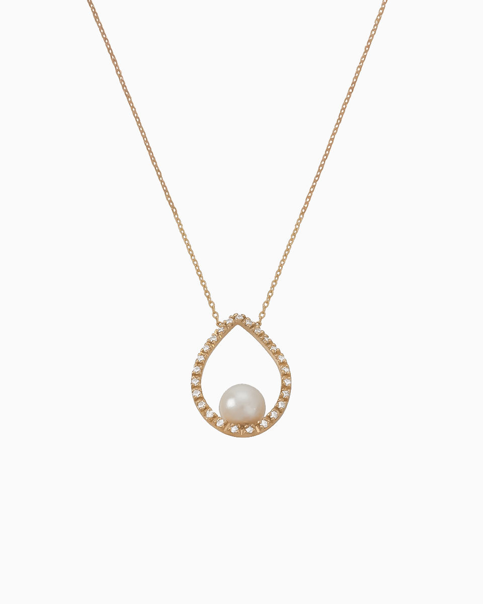 Colar Gota Ouro 19,2Kt com Pérola e Zircónias