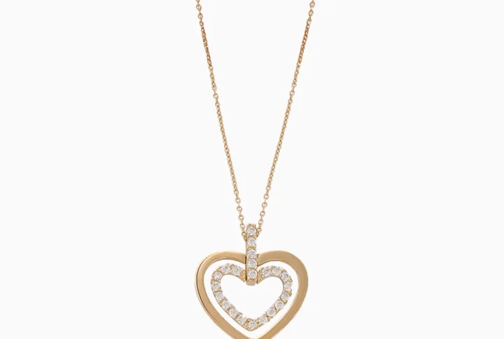 Colar Coração Duplo Ouro 19,2Kt com Zircónias