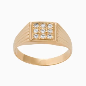 Anel Ouro 19,2Kt Homem com Zircónias Quadradas