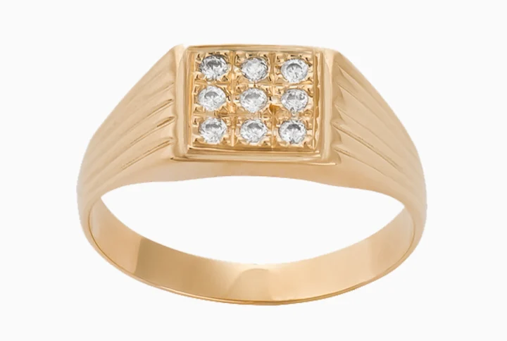 Anel Ouro 19,2Kt Homem com Zircónias Quadradas