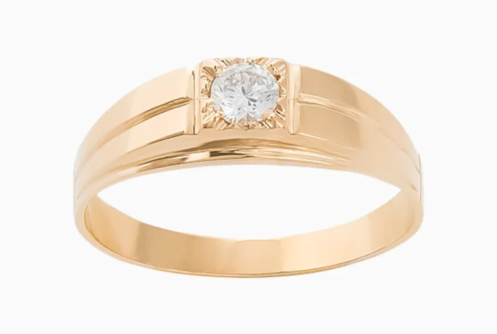 Anel Ouro 19,2Kt Homem com Pedra Zircónia lado