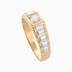 Anel Ouro 19,2Kt Homem com Zircónia e Ouro Branco lado
