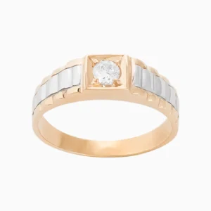 Anel Ouro 19,2Kt Homem com Zircónia e Ouro Branco