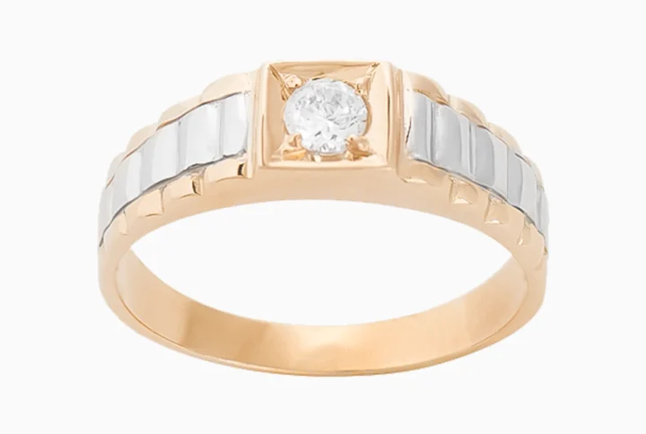 Anel Ouro 19,2Kt Homem com Zircónia e Ouro Branco