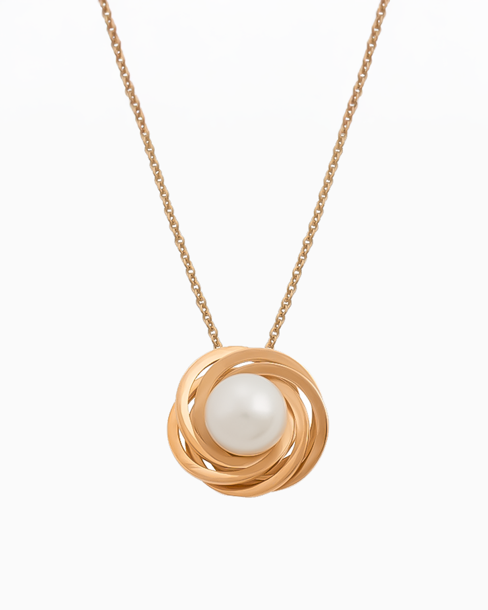 Colar Ouro 19,2Kt Design Entrelaçado com Pérola