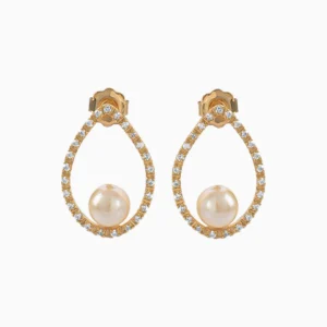 Brincos Gota Ouro 19,2Kt com Pérola e Zircónias