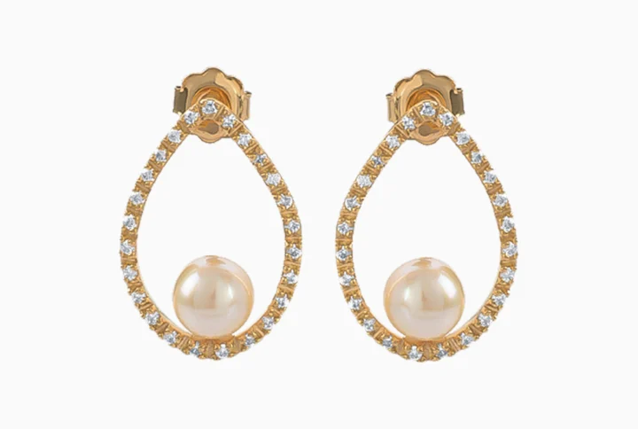 Brincos Gota Ouro 19,2Kt com Pérola e Zircónias