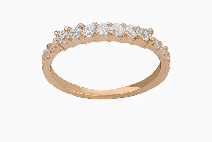 Anel Ouro 19,2Kt Meia Aliança com Zircónias