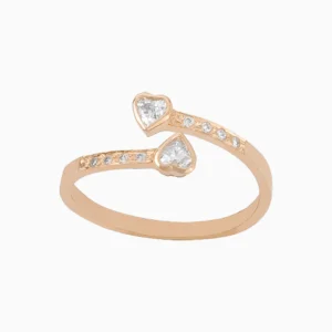 Anel Ouro 19,2Kt Duplo Corações com Zircónias