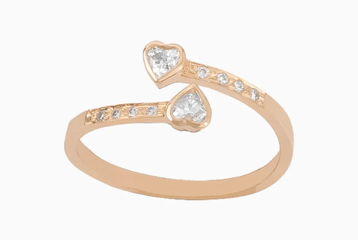 Anel Ouro 19,2Kt Duplo Corações com Zircónias