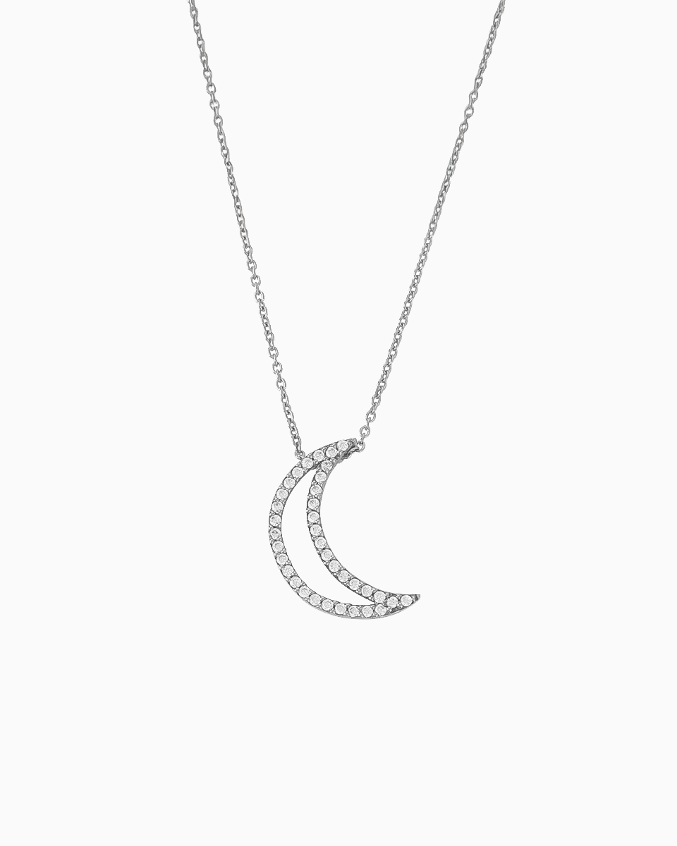 Colar Lua Crescente Prata 925 com Zircónias prateada Colar Lua Crescente Prata 925 com Zircónias prateada