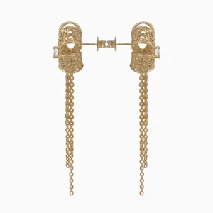 Brincos Prata 925 Flor Filigrana com Correntes e Zircónias lado