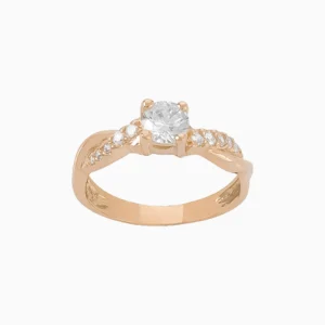 Anel Ouro 19,2Kt Solitário com Zircónias Laterais