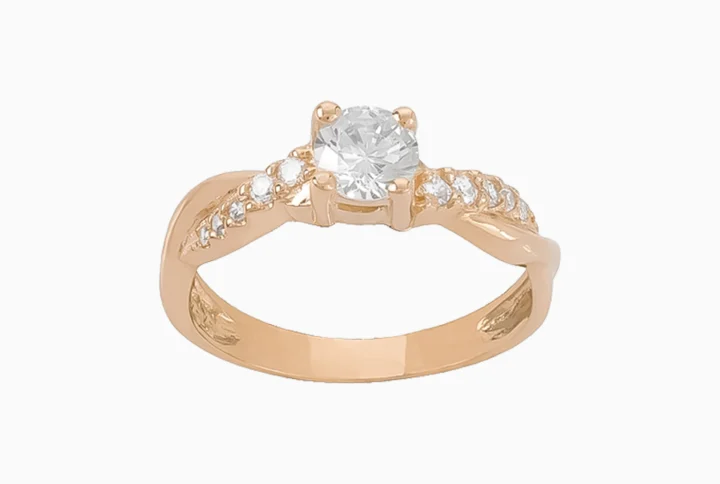 Anel Ouro 19,2Kt Solitário com Zircónias Laterais