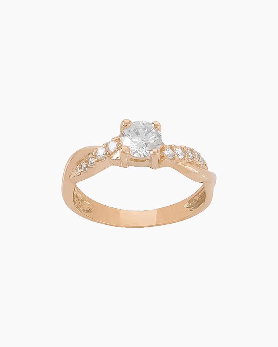 Anel Ouro 19,2Kt Solitário com Zircónias Laterais