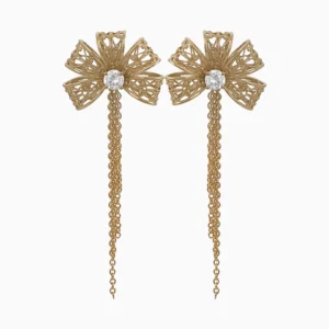 Brincos Prata 925 Flor Filigrana com Correntes e Zircónias