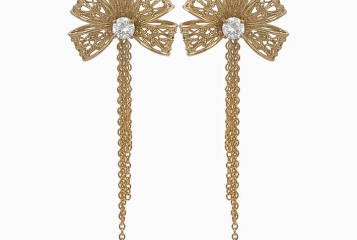 Brincos Prata 925 Flor Filigrana com Correntes e Zircónias