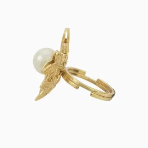 Anel Folhas de Plátano design filigrana Prata 925 com Pérola lado