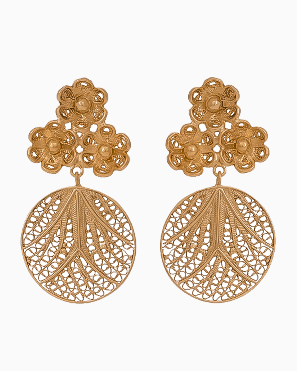 Brincos Filigrana Prata Redondos com Flor 925