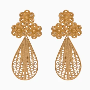 Brincos Filigrana Prata 925 com Flor e Gota