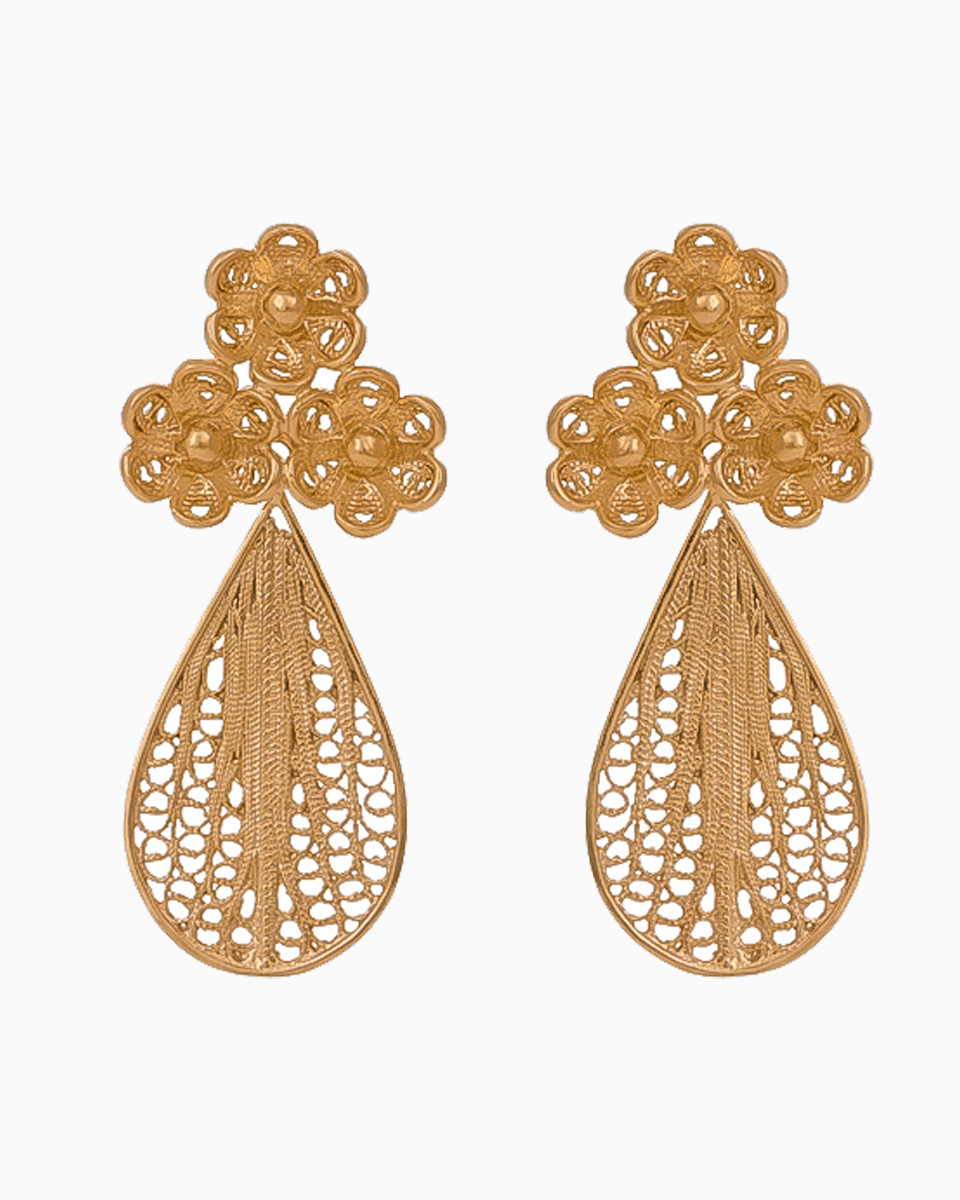 Brincos Filigrana Prata 925 com Flor e Gota
