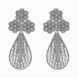 Brincos Filigrana Prata 925 com Flor e Gota prateado