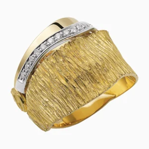 Anel Ouro 19,2Kt com textura raiada e Diamantes | PEDRO ALVES