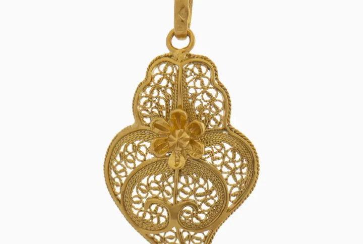 Coração de Viana com Flor 6 Pétalas Filigrana Ouro 19,2Kt Certificada