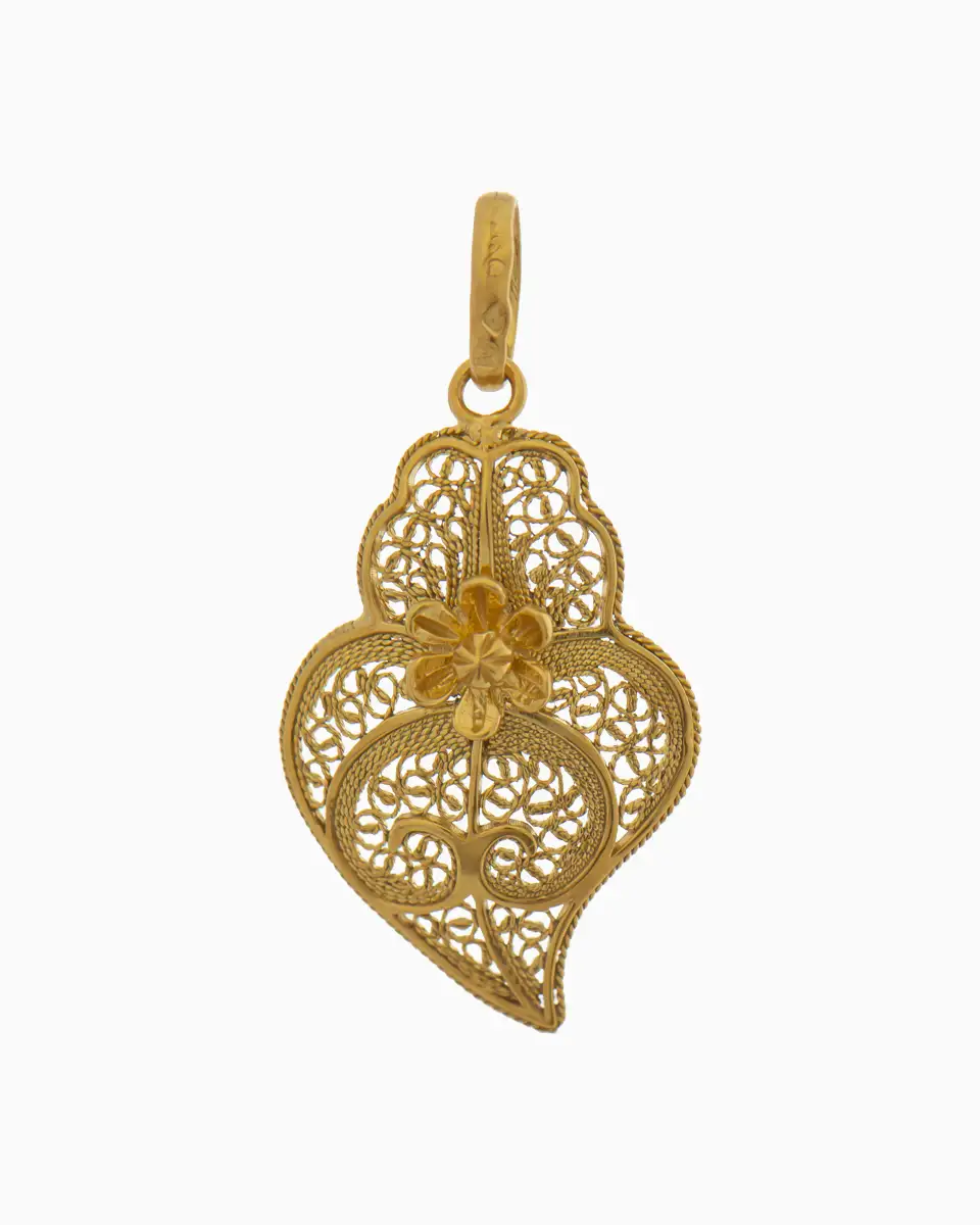 Coração de Viana com Flor 6 Pétalas Filigrana Ouro 19,2Kt Certificada