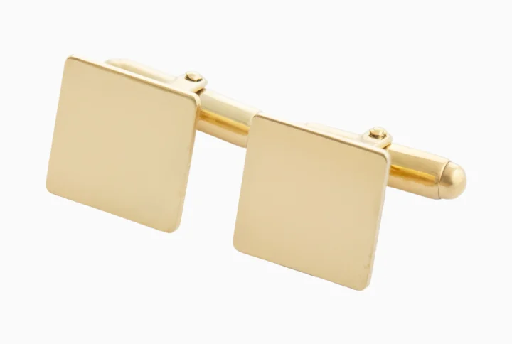 Botões de Punho Quadrados Simples Lisos Ouro 19,2Kt Lado