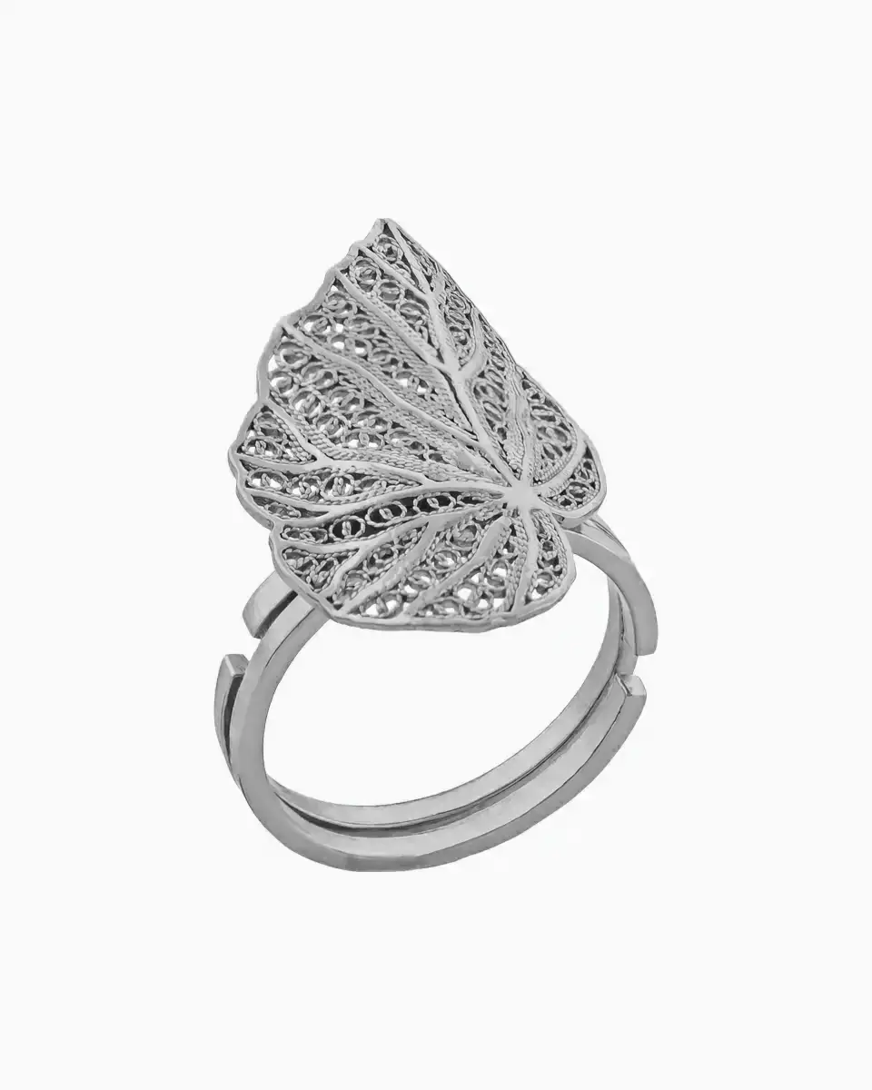 Anel Folha Filigrana Ouro ou Prata Certificado Prateado Anel Folha Filigrana Ouro ou Prata Certificado Prateado