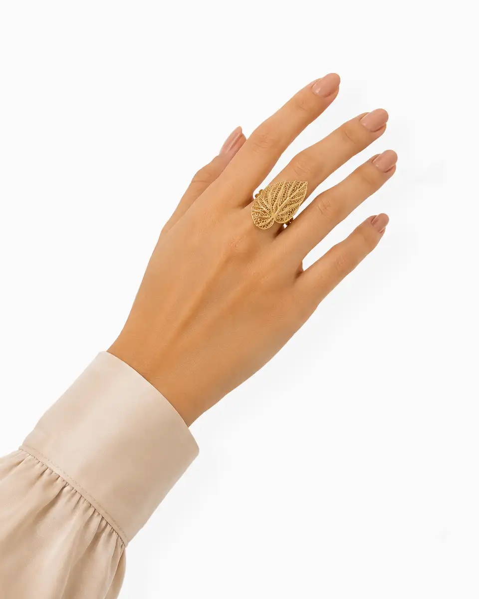 Anel Folha Filigrana Ouro ou Prata Certificado modelo Anel Folha Filigrana Ouro ou Prata Certificado modelo