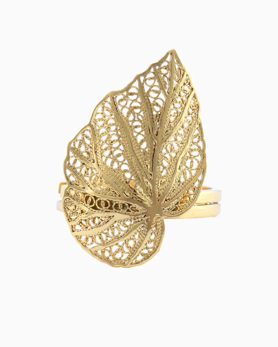 Anel Folha Filigrana Ouro ou Prata Certificado frente Anel Folha Filigrana Ouro ou Prata Certificado frente