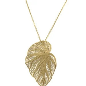 Colar Folha Filigrana Certificado em Ouro ou Prata