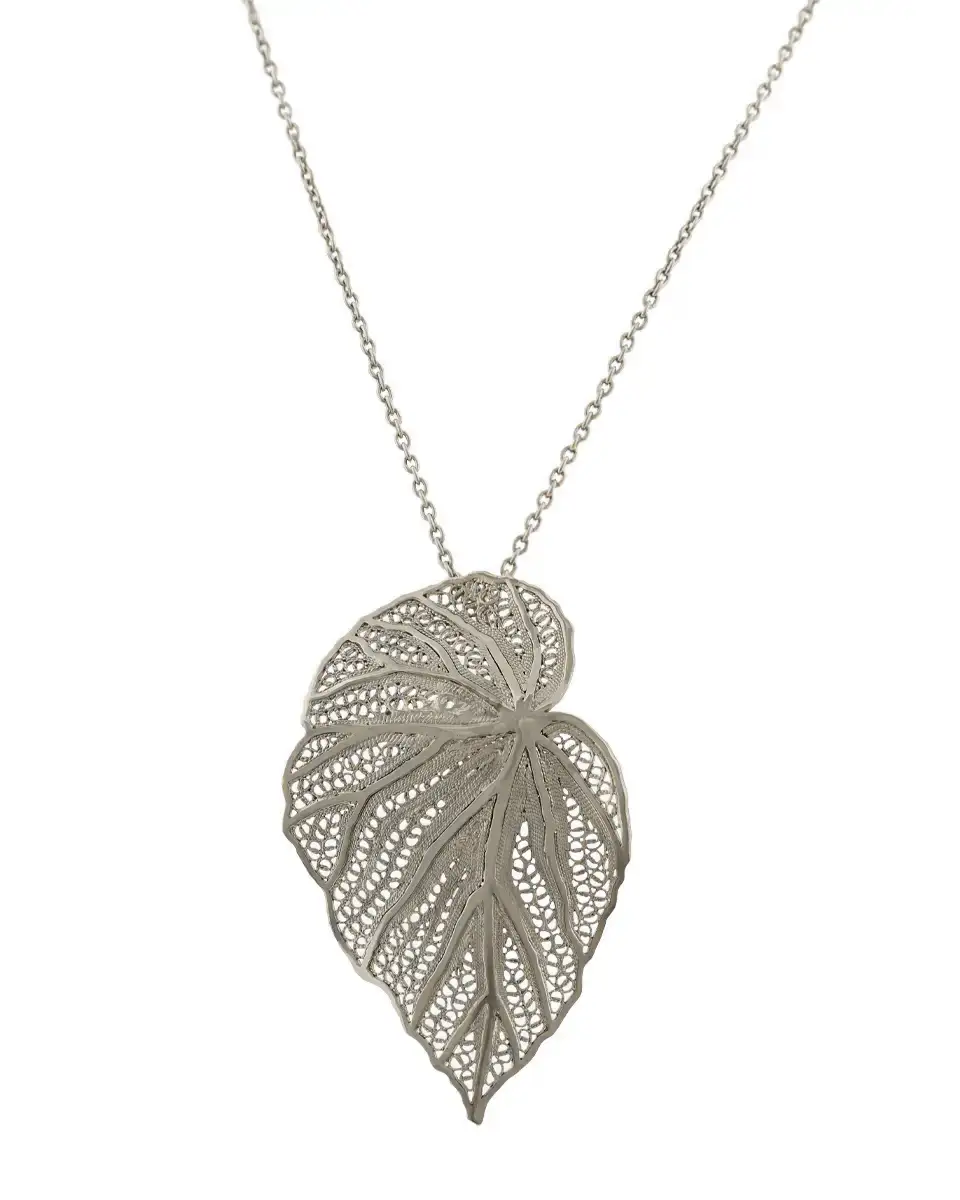 Colar Folha Filigrana Certificado em Ouro ou Prata prateado Colar Folha Filigrana Certificado em Ouro ou Prata prateado